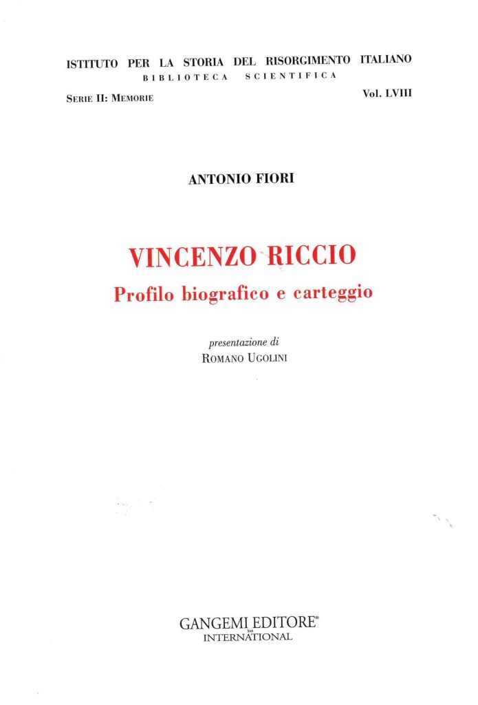 Vincenzo Riccio. Profilo biografico e carteggio.