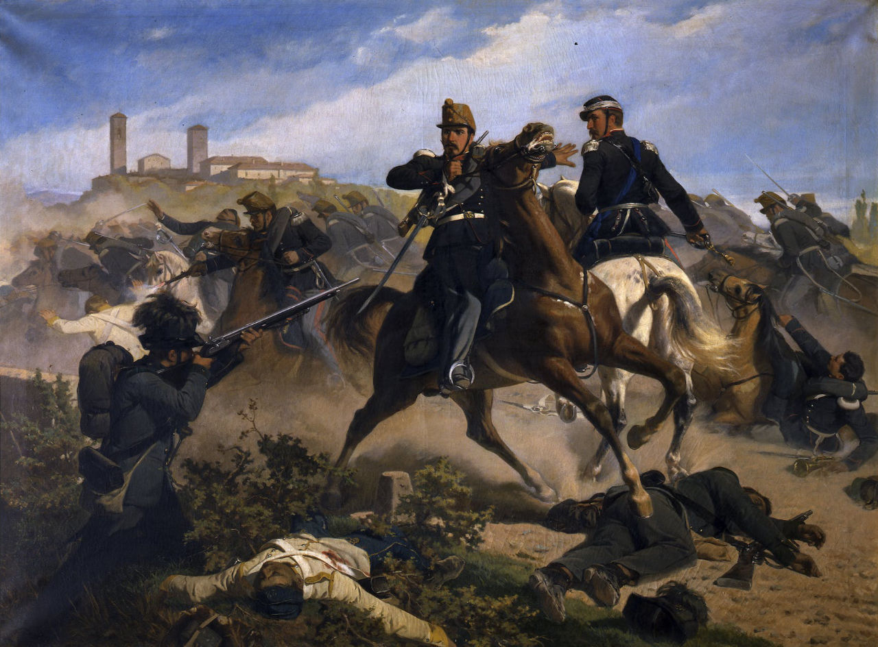 Il marchese Fadini salva a Montebello il generale De Sonnaz Luigi Bechi (Firenze 1830 - 1919) Olio su tela Palazzo Pitti, Galleria d'Arte Moderna, inv. 1890 n. 8527